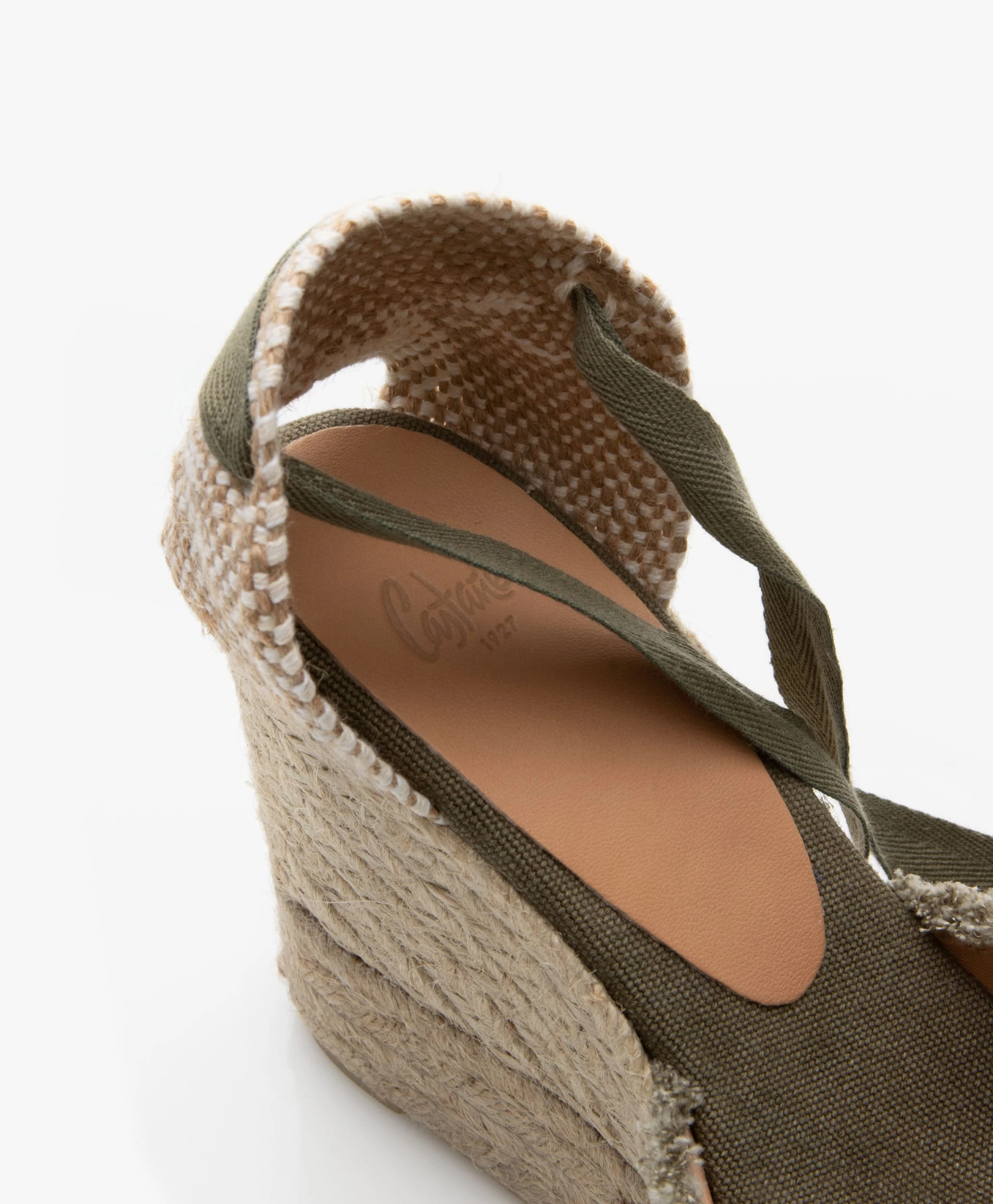 Castañer Clarina Raw Edge Sleehak Espadrilles - Olive 11 Castañer Clarina Raw Edge Sleehak Espadrilles - Olive - Afbeelding 9