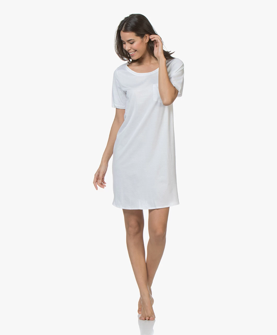 Hanro Cotton Deluxe Jersey Nachthemd - Wit 5 Hanro Cotton Deluxe Jersey Nachthemd - Wit - Afbeelding 3