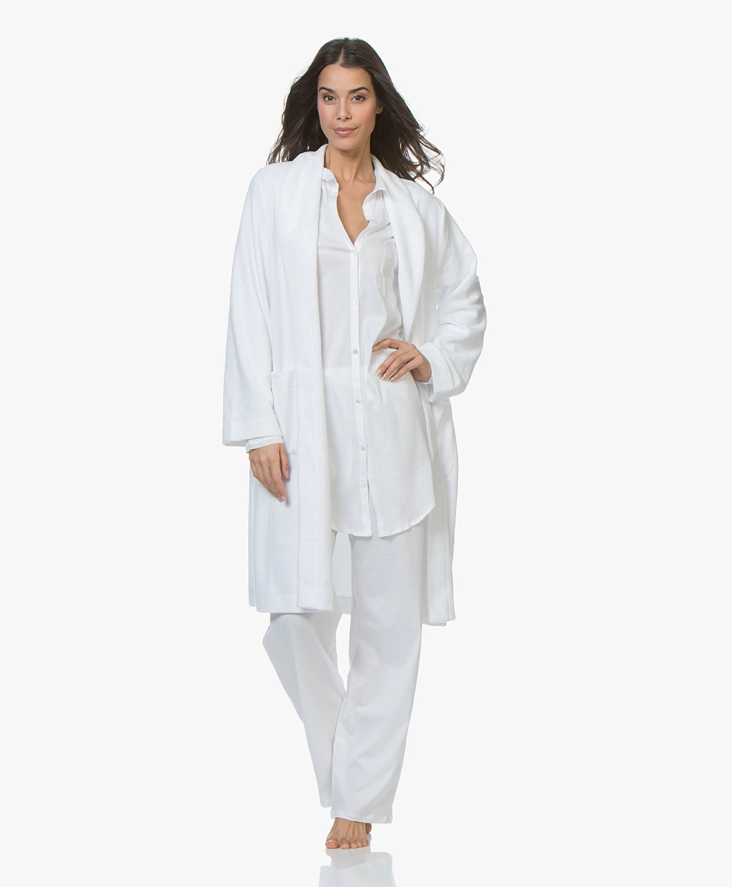 Hanro Cotton Deluxe Jersey Boyfriend Pyjamashirt - Wit 4 Hanro Cotton Deluxe Jersey Boyfriend Pyjamashirt - Wit - Afbeelding 2