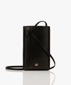 By Malene Birger Aya Leren Telefoontasje - Zwart