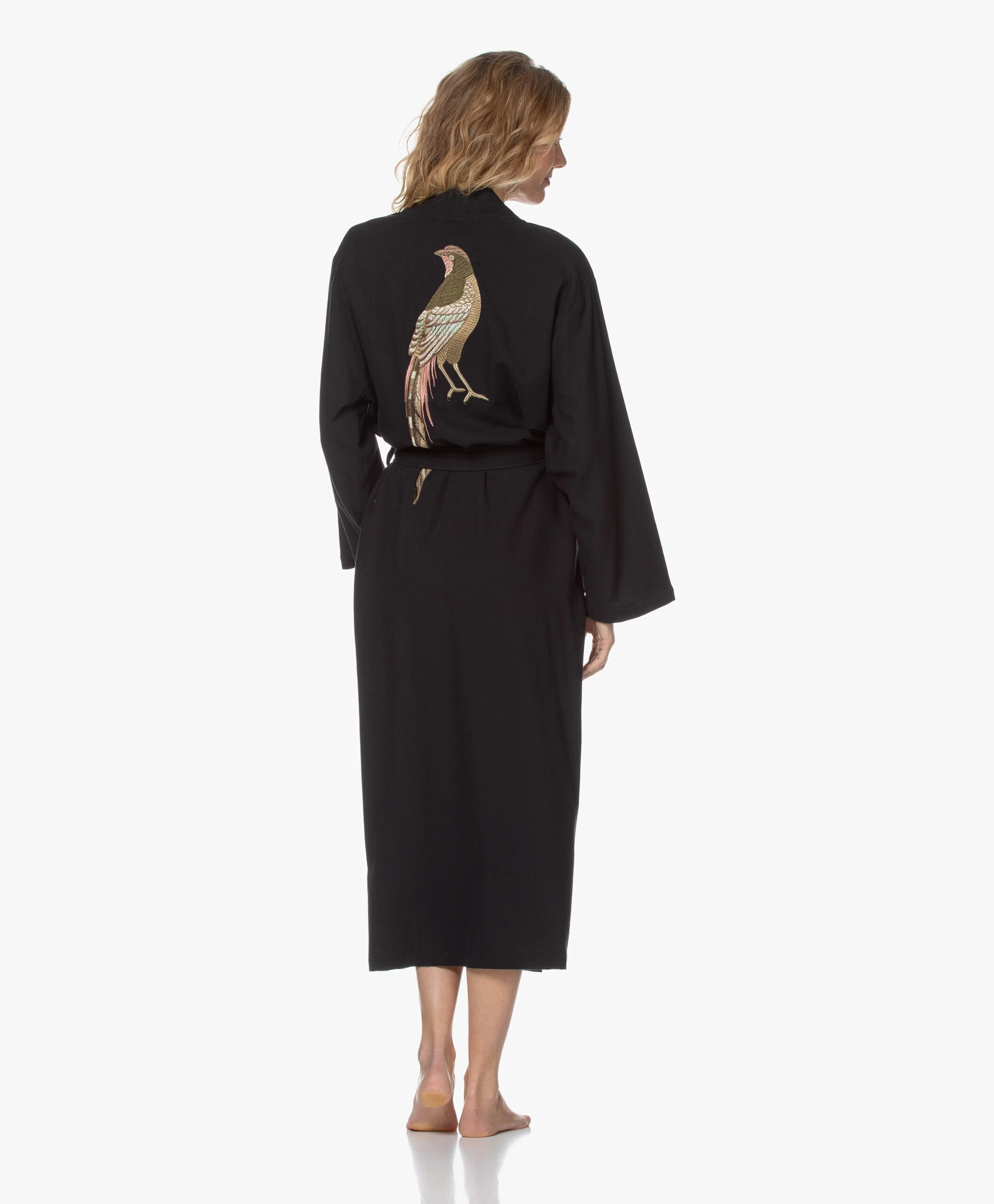 Hammam34 The Pheasant Lange Katoenen Kimono - Zwart 3 Hammam34 The Pheasant Lange Katoenen Kimono - Zwart