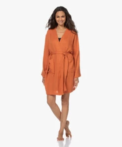 Hammam34 The Pheasant Geborduurde Katoenen Kimono - Roest Oranje