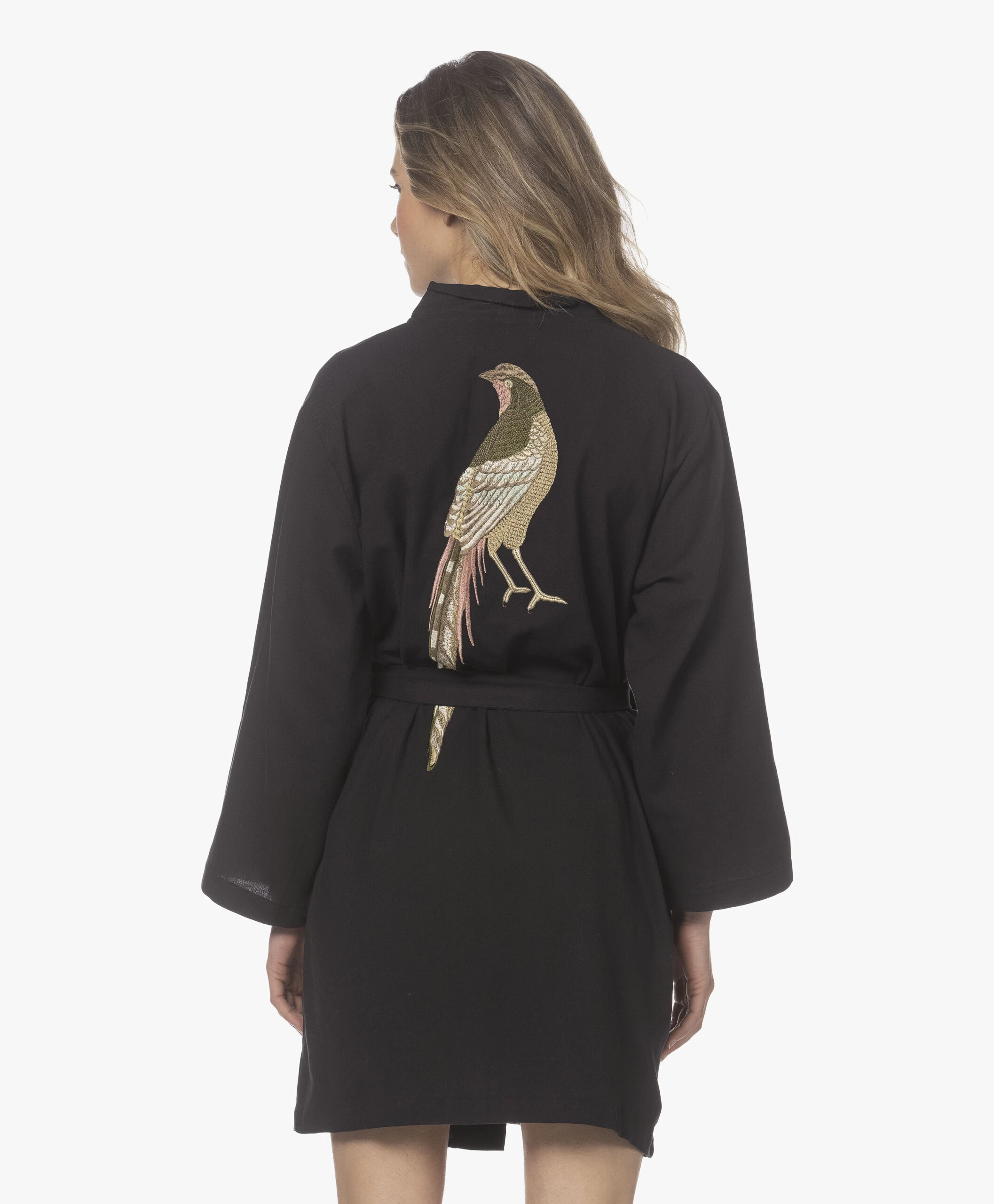 Hammam34 The Pheasant Geborduurde Katoenen Kimono - Zwart 3 Hammam34 The Pheasant Geborduurde Katoenen Kimono - Zwart