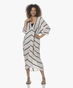 Su Paris Talia Voile Kaftan Met Jacquard Streepdessin - Zwart