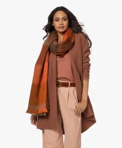 Alpaca Loca Handgemaakte Alpacamix Geblokte Sjaal - Cinnamon/Terracotta/Brown