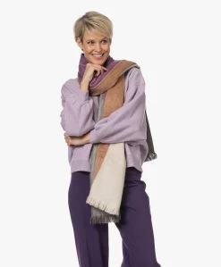 Alpaca Loca Handgemaakte Alpaca Gestreepte Sjaal - Violet/Roest/Naturel