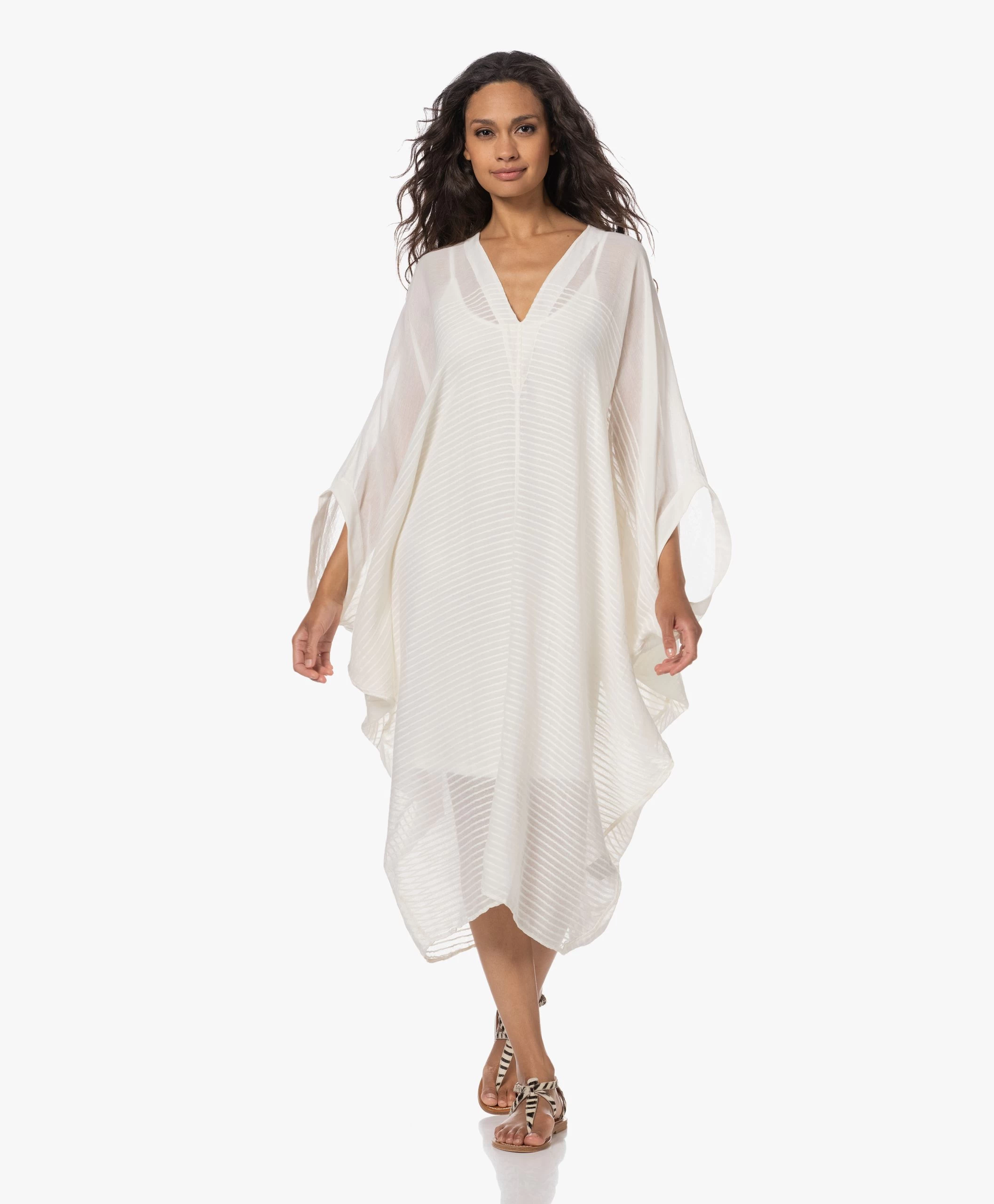 Su Paris Bahia Katoenen Kaftan Met Streepstructuur - Off-White 3 Su Paris Bahia Katoenen Kaftan Met Streepstructuur - Off-White