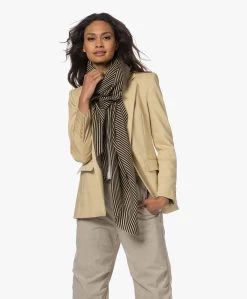 By Malene Birger Lorettas Gestreepte Wollen Sjaal - Zwart/Beige