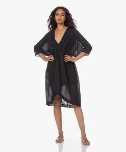 Su Paris Lea Gauze Kaftan Met Streepdessin - Zwart