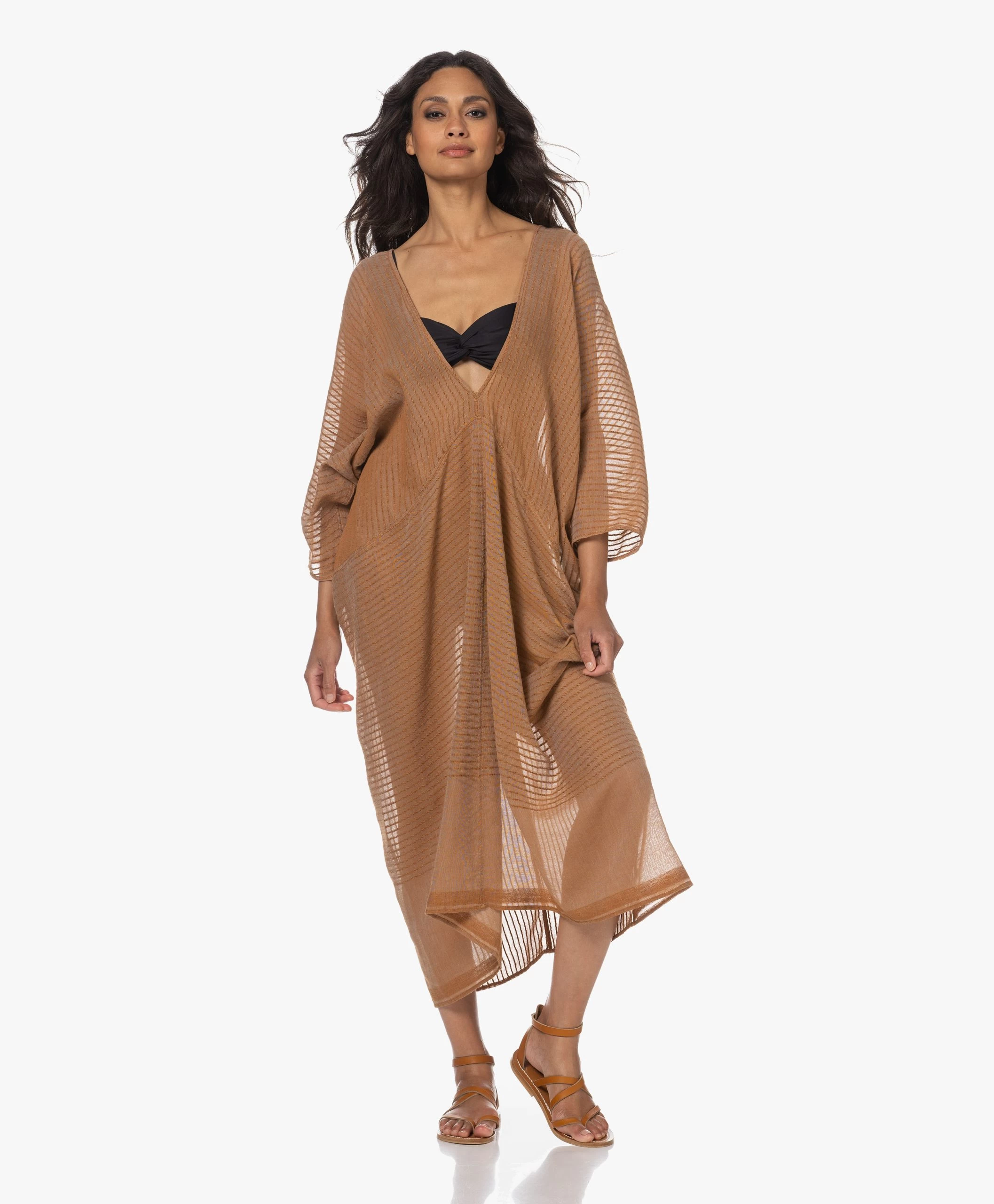 Su Paris Talia Katoenen Gauze Kaftan - Tan 3 Su Paris Talia Katoenen Gauze Kaftan - Tan