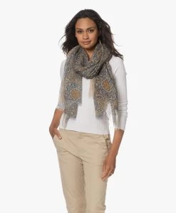 Lasalle Linnen Bloemenprint Sjaal - Navy