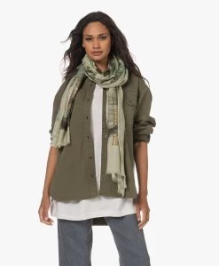 Lasalle Wollen Fountain Print Sjaal - Groen/Multi