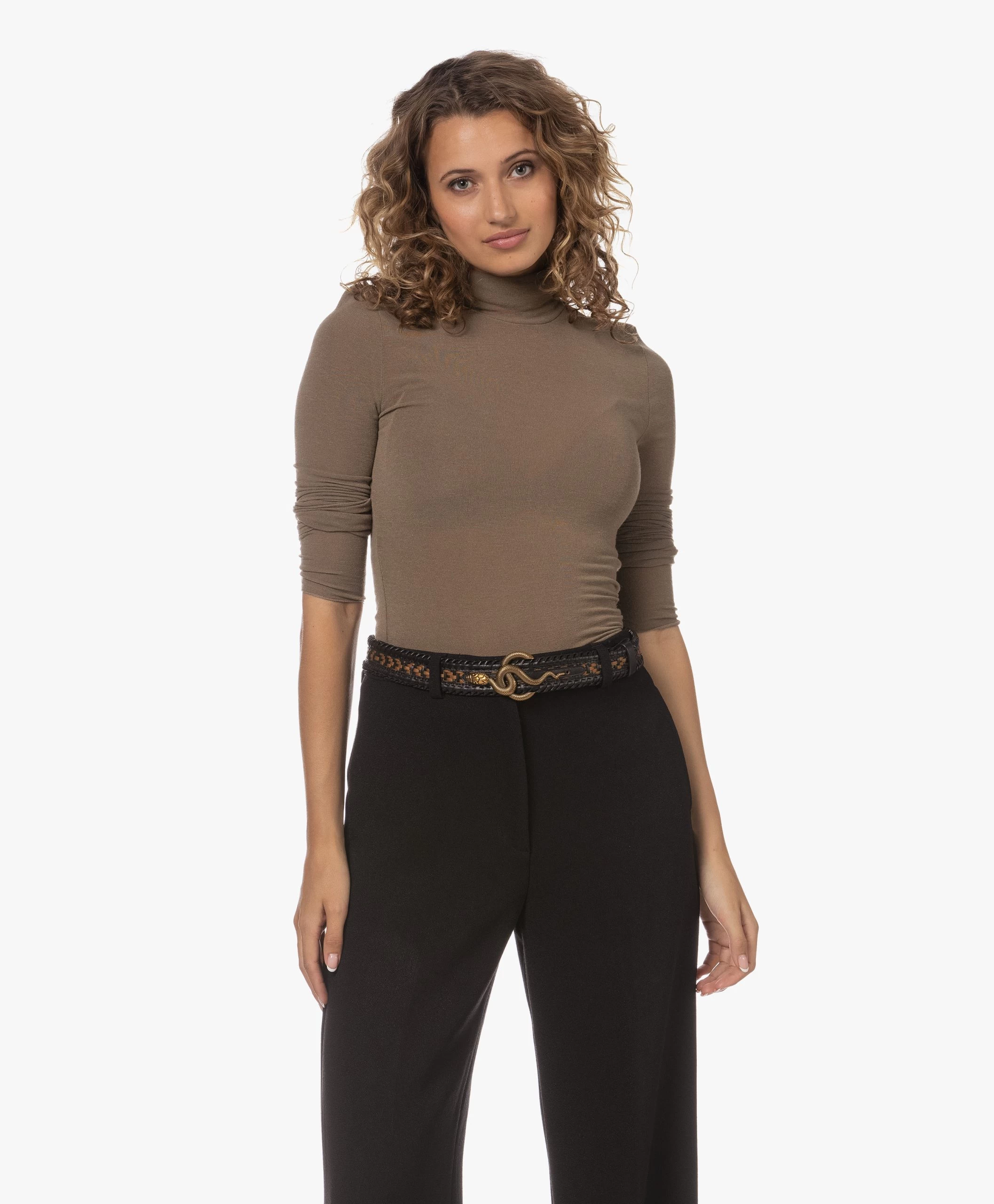 Vanessa Bruno Gevlochten Riem Met Slangengesp - Fauve/Zwart 4 Vanessa Bruno Gevlochten Riem Met Slangengesp - Fauve/Zwart - Afbeelding 2