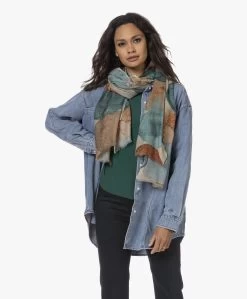 Lasalle Wol-Zijde Print Sjaal - Blauw