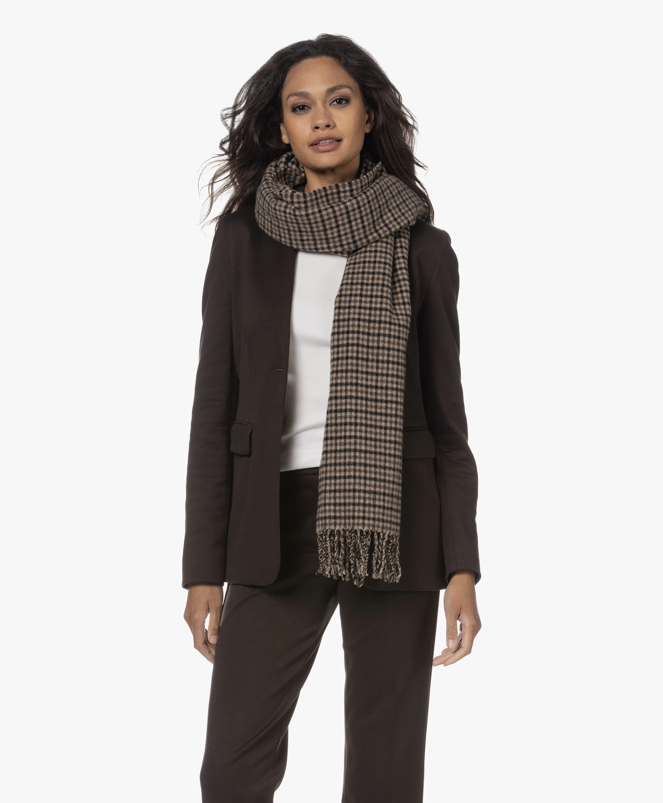 Filippa K Geruite Wollen Sjaal - Bruin/Zwart 3 Filippa K Geruite Wollen Sjaal - Bruin/Zwart