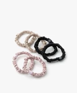Slipâ„¢ 6-Pack Skinnies Zijden Scrunchies - Zwart/Beige/Roze
