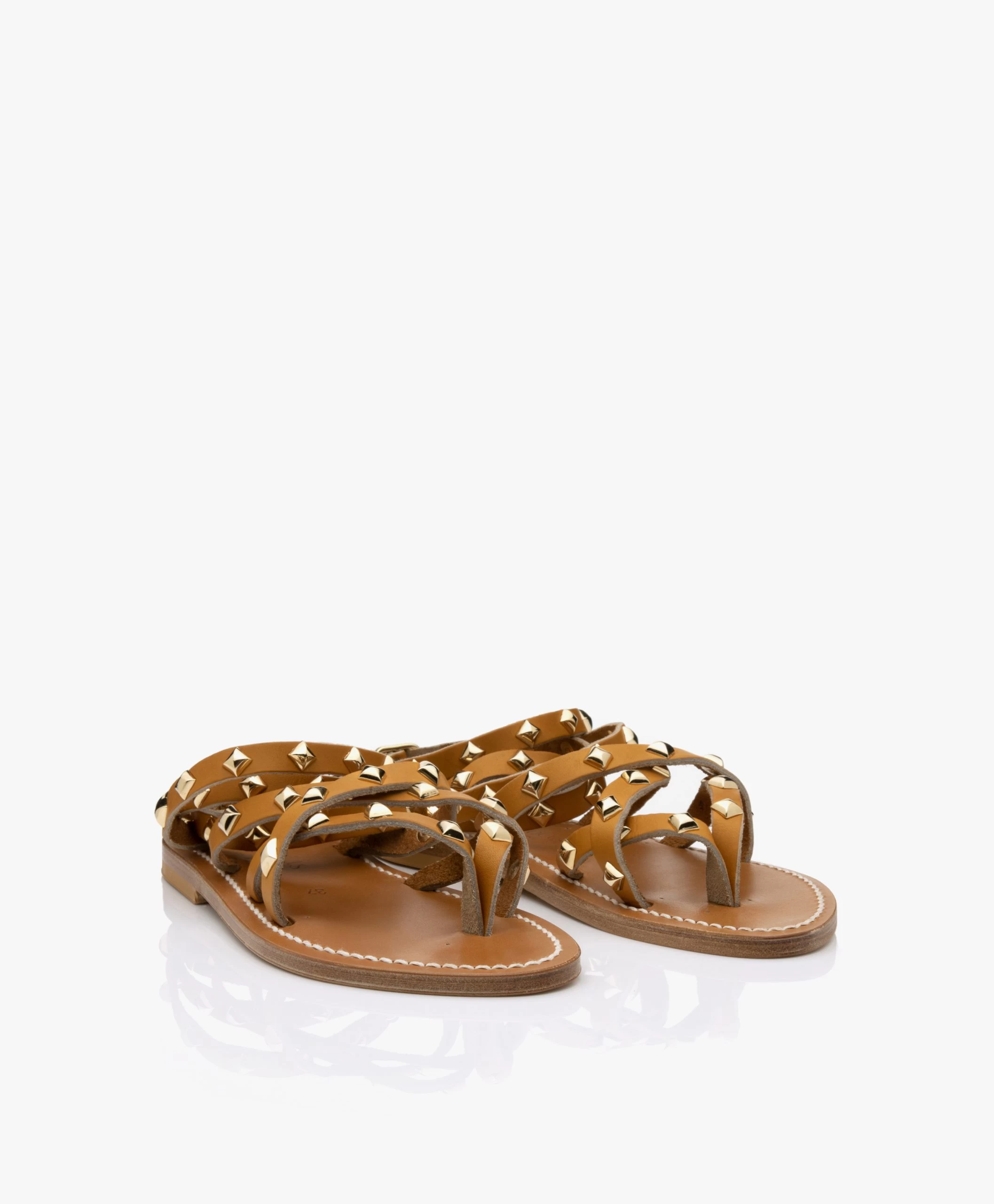 K. Jacques St. Tropez Zenobiepyr Leren Stud Sandalen - Camel 5 K. Jacques St. Tropez Zenobiepyr Leren Stud Sandalen - Camel - Afbeelding 3