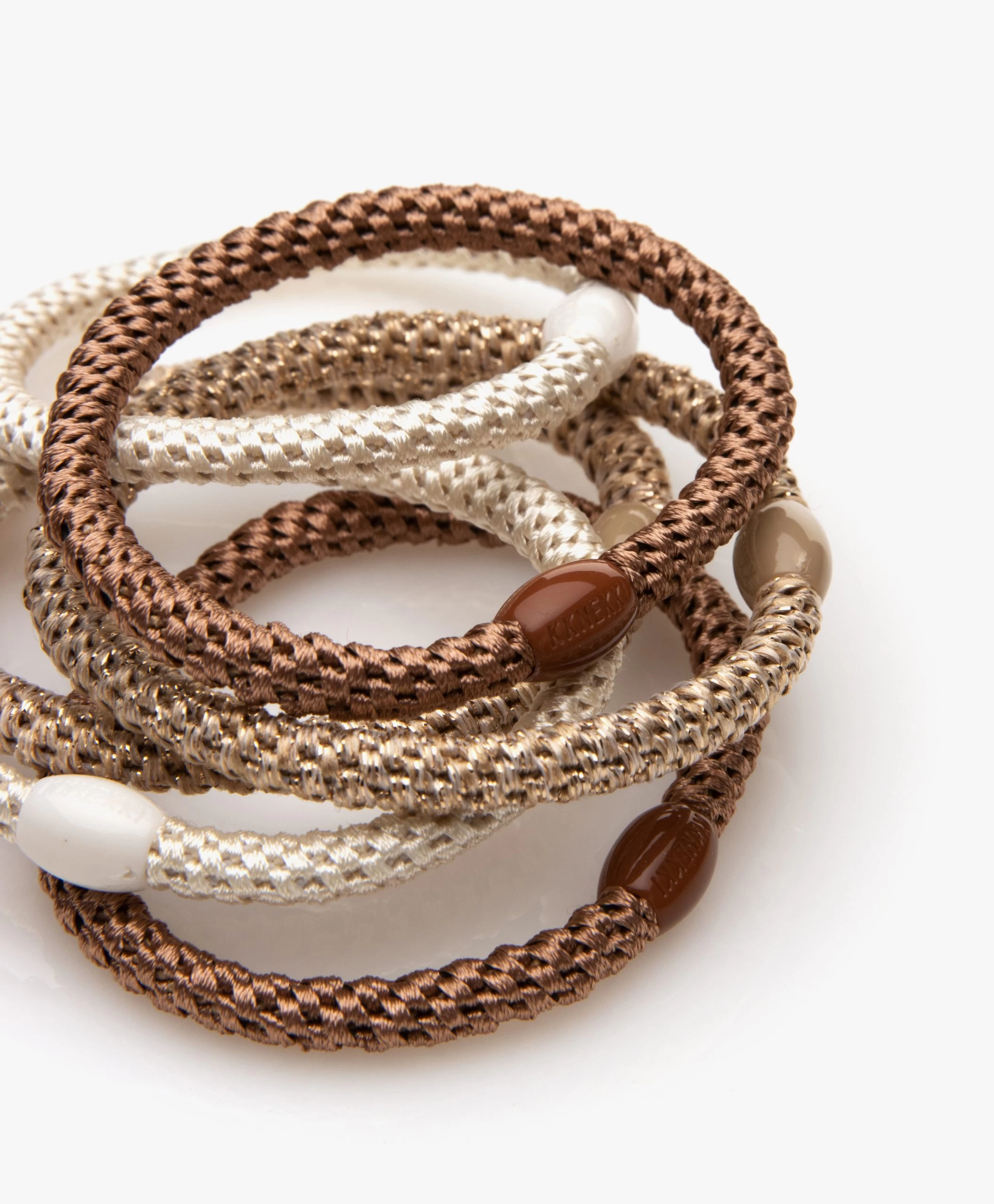 Kknekki By Bon Dep 6 Haarelastiekjes - Nude/Bruin/Off-White 3 Kknekki By Bon Dep 6 Haarelastiekjes - Nude/Bruin/Off-White