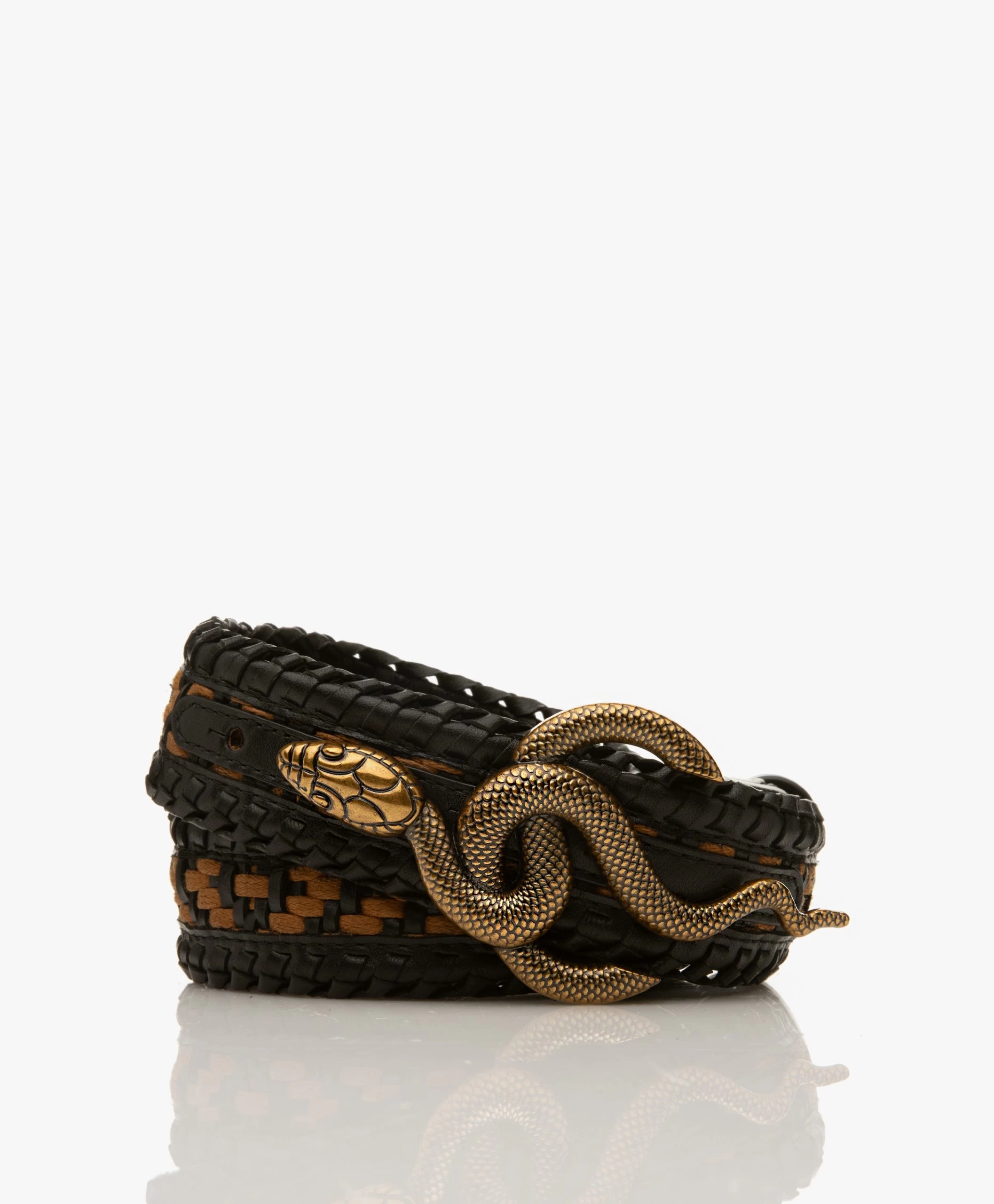 Vanessa Bruno Gevlochten Riem Met Slangengesp - Fauve/Zwart 3 Vanessa Bruno Gevlochten Riem Met Slangengesp - Fauve/Zwart