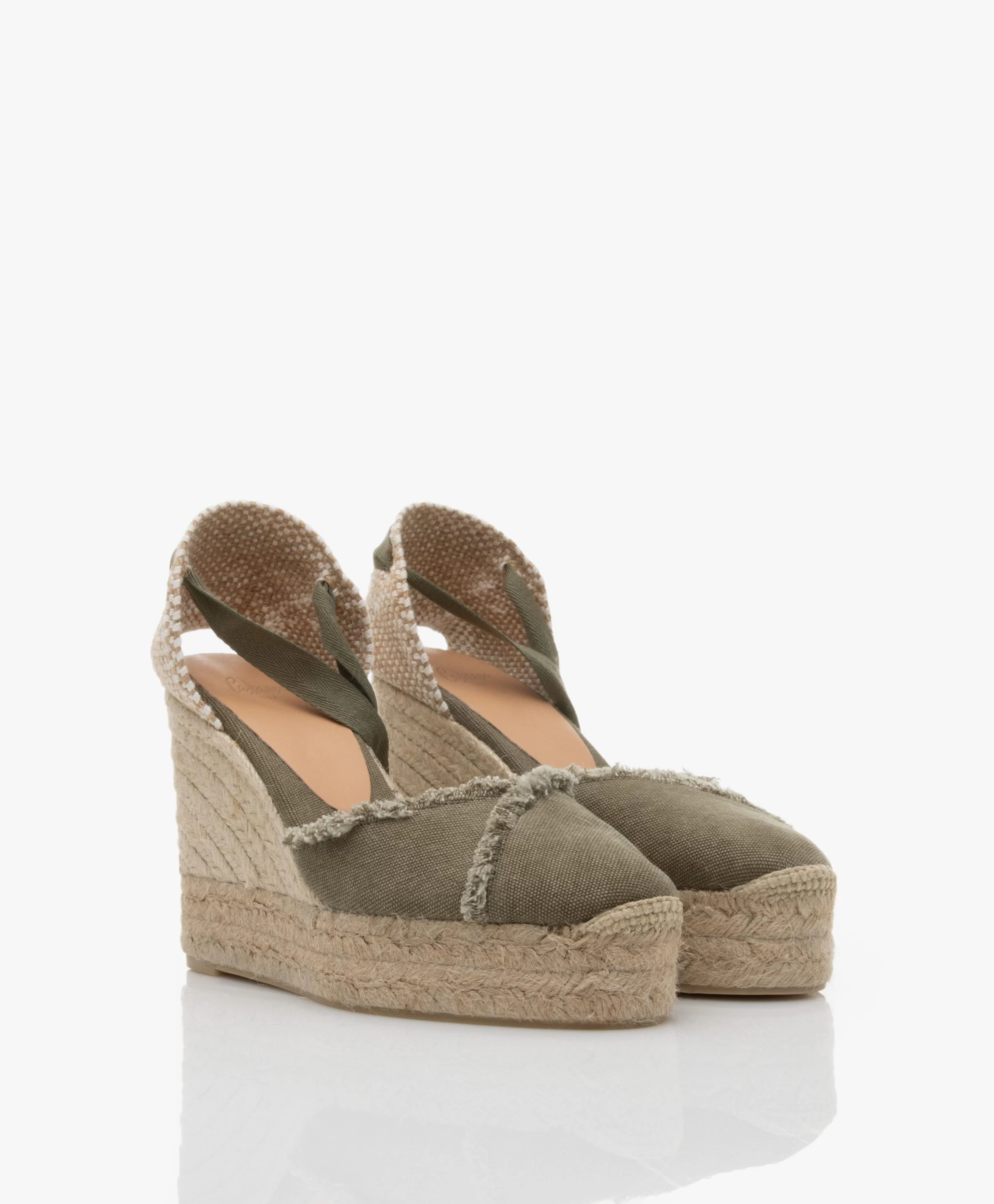 Castañer Clarina Raw Edge Sleehak Espadrilles - Olive 6 Castañer Clarina Raw Edge Sleehak Espadrilles - Olive - Afbeelding 4