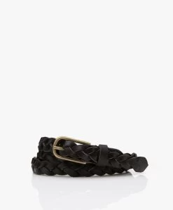 By-Bar Luna Gevlochten Leren Riem - Zwart