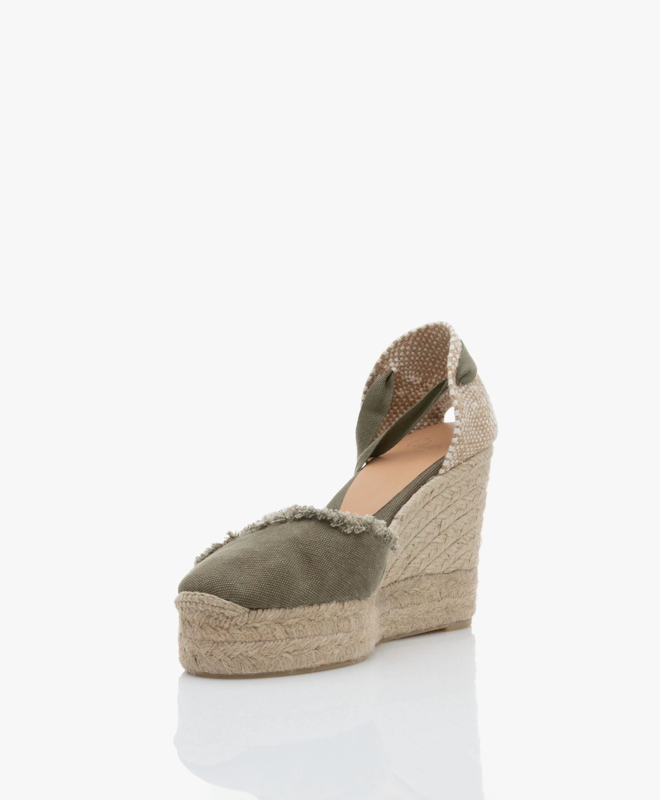 Castañer Clarina Raw Edge Sleehak Espadrilles - Olive 10 Castañer Clarina Raw Edge Sleehak Espadrilles - Olive - Afbeelding 8