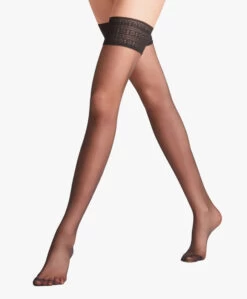 Falke Seidenglatt 15 Stay Up - Zwart