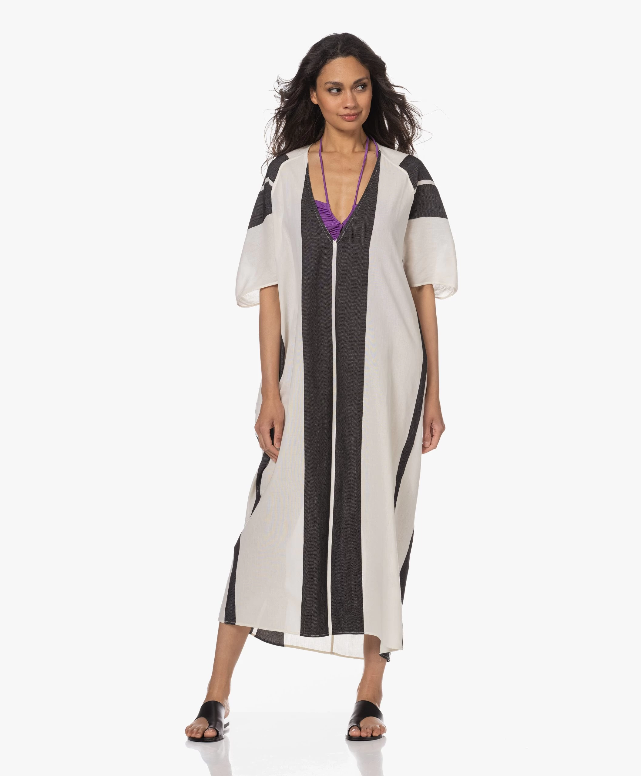 Su Paris Lida Gestreepte Herringbone Kaftan - Zwart 3 Su Paris Lida Gestreepte Herringbone Kaftan - Zwart