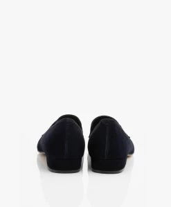 Panara Suède Instapper Met Platte Hak - Donkerblauw -Boetiek Modewinkel Panara Sude Instapper met Platte Hak Donkerblauw 1052