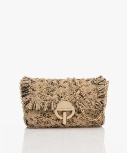 Vanessa Bruno Moon Small Raffia Schoudertas - Beige/Zwart