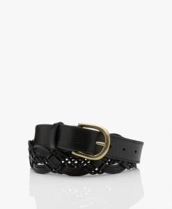 By-Bar Gevlochten Leren Riem - Zwart