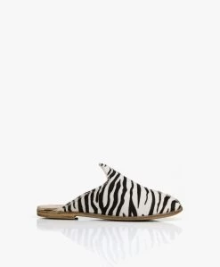 Surée Hairy Leren Print Mules - Zebra